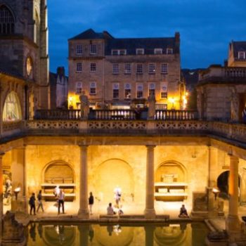 View down onto the Roman Baths in Bath